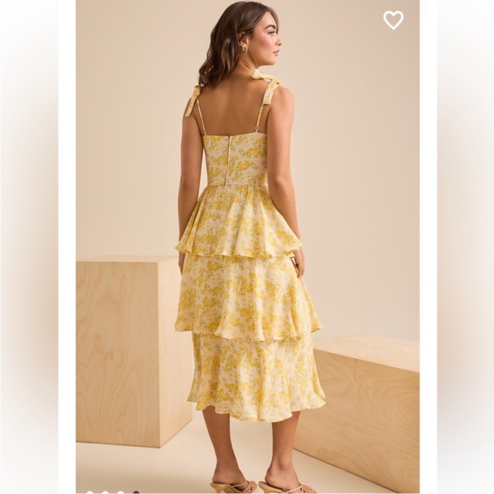 M NWT Altar'd State Pale Yellow Floral Tiered Midi Dress - Picture 3 of 13